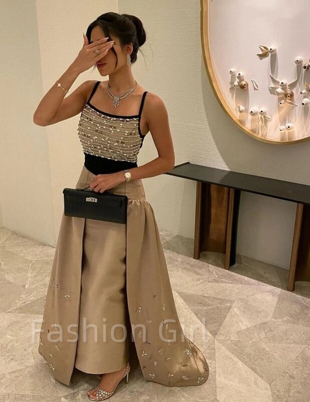 Elegant Vintage Crystal Sequined Beaded Square Collar Floor Length Formal Occasion Prom Dress Evening Party Gowns Custom