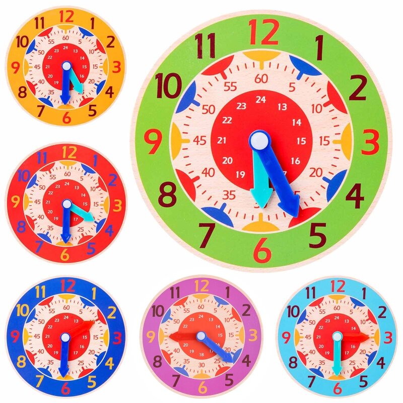 ไม้นาฬิกาการสอนของเล่นนาฬิกาเพื่อการศึกษาการเรียนรู้ Props 12/24 ชั่วโมงของเล่นพัฒนาการสมองหลักสำหรับความรู้ความเข้าใจเวลา