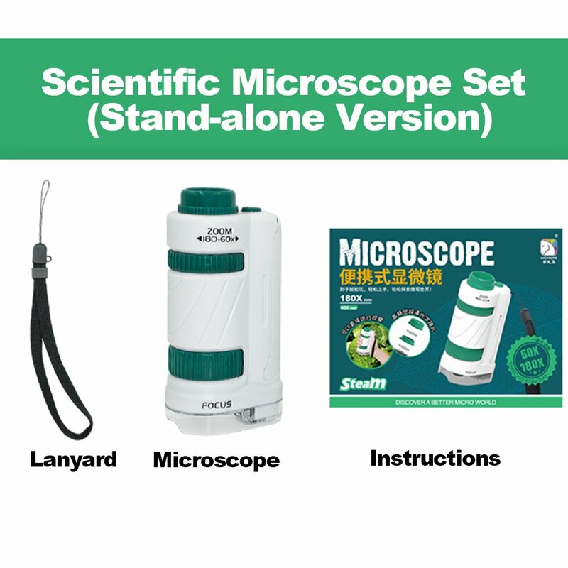 Juegos de MINI microscopio portátil, microscopio científico LED con soporte desmontable, microscopio de juguete para niños, exploración Natural