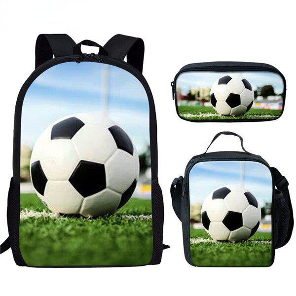 3 szt. Kreatywna zestaw z plecakiem szkolnym z nadrukiem piłkarskim dla nastoletnich chłopców i dziewcząt na co dzień plecak kampusowy torba na Lunch piórnik
