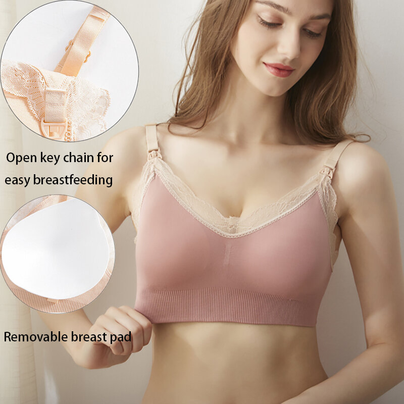 Wireless Front Open Nursing Bra Soft Lace Breathable Seamless Maternity Breastfeeding Bras Maternal Support For Pregnant Women
