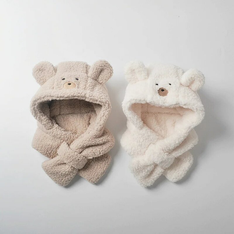 Deer Jonmi 한국 스타일 겨울 아기 양털 두꺼운 스카프, 따뜻한 만화 귀마개, 유아 목도리, 모자 포함