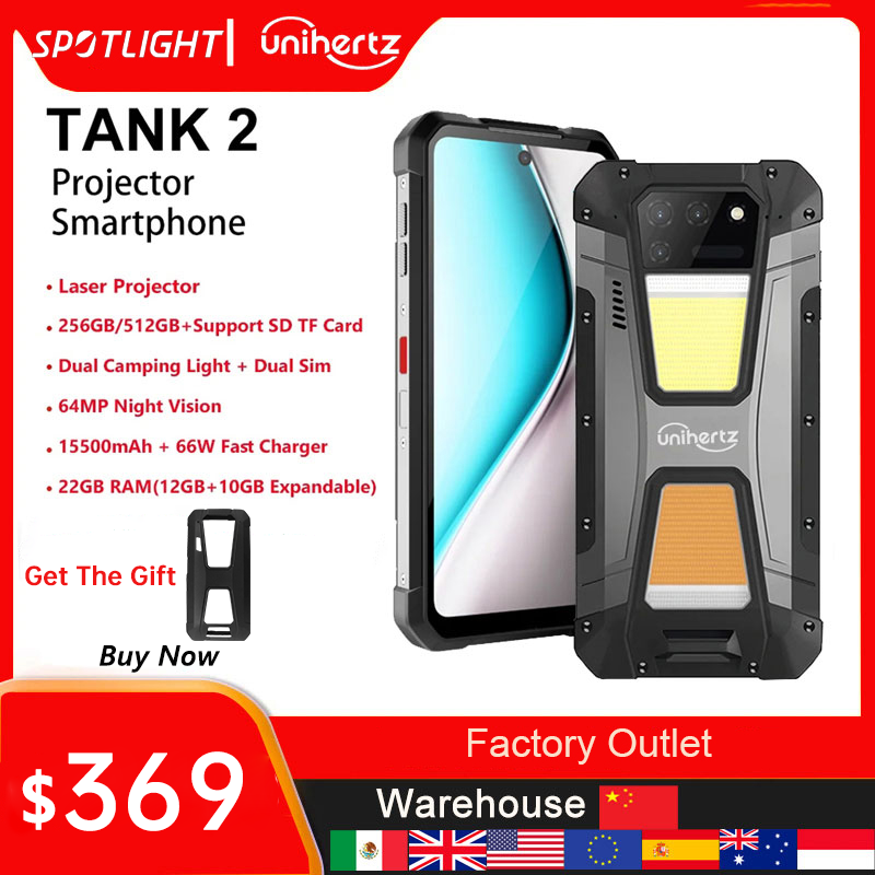 Unihertz 8849 tank 2 projector 256/512GB 108mp 32mp 64MP night vision double camping light 15500mAh G99 support TF SD NFC