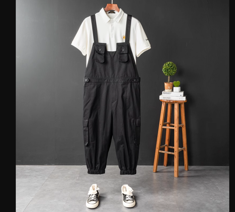 Bib Overalls Street Wear Fashion Jumpsuit Couples Loose Fitstrap Pants Beam Feet Casual Overall Men One-piece Suspender Trousers