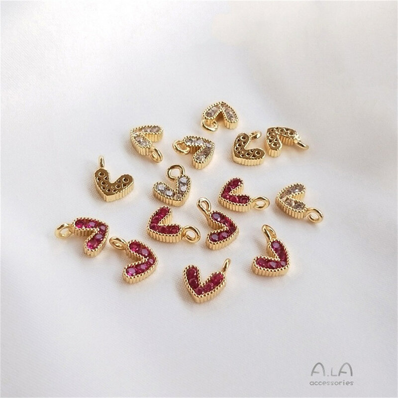 14K oro-riempito intarsiato zircone colore Zirconia piccolo ciondolo a forma di cuore fai da te braccialetto fatto a mano accessori gioielli