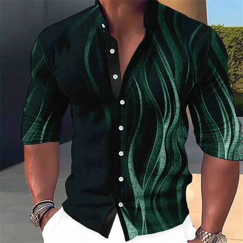 Męska koszula zapinana na guziki casual biznes wiosna i lato duży rozmiar z długimi rękawami w paski z nadrukiem codzienna wakacyjna koszula