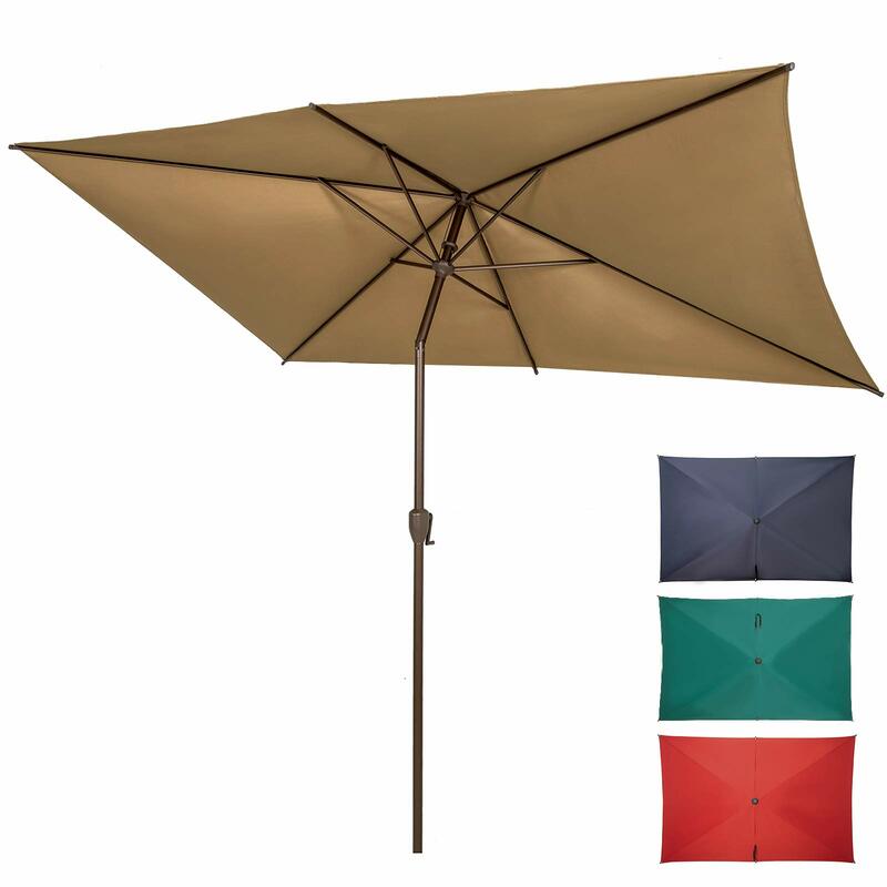 Stylish Tan Rectangular Umbrella: 6.5x10ft with Crank & Push Button Tilt