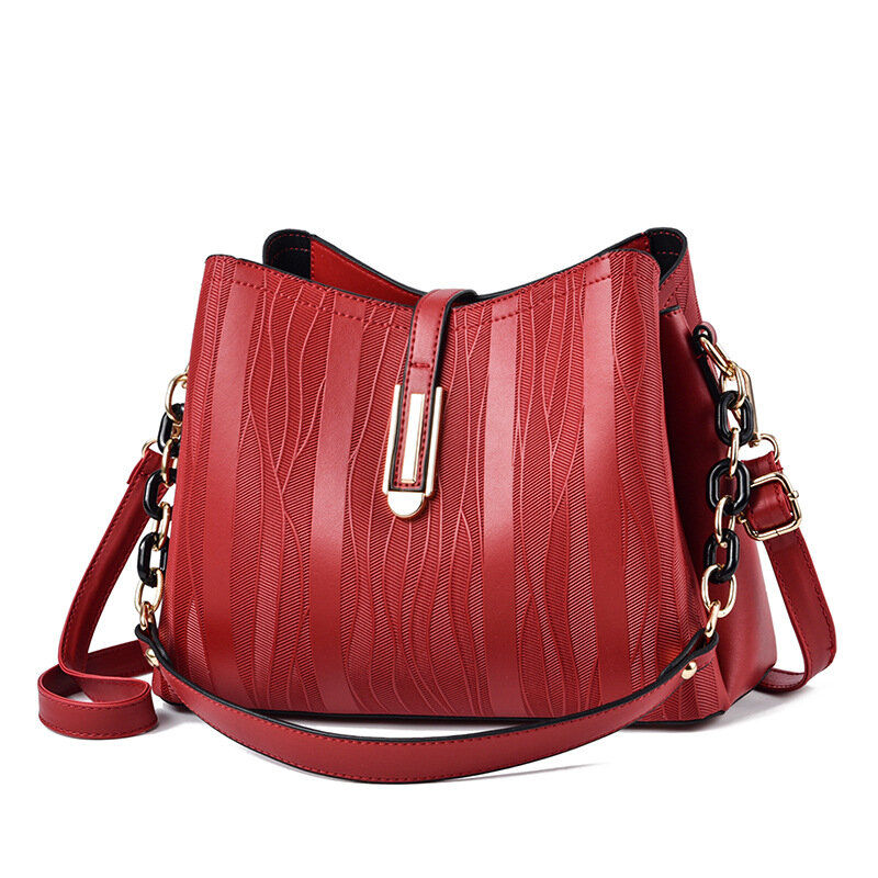 2022 summer new online red bucket bag women's large capacity messenger bag soft leather shoulder bag