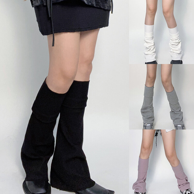 Корейские хлопковые эластичные полосатые гетры, японские однотонные носки в стиле Харадзюку со складками, крутые расклешенные гетры выше колена