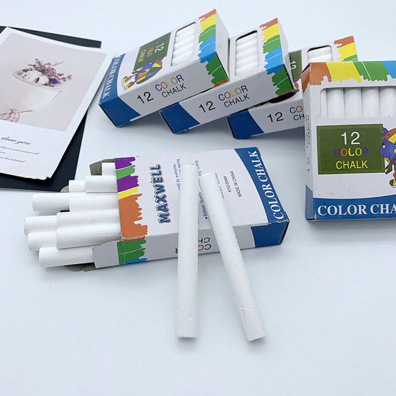 12 pezzi di gessetti bianchi senza polvere per bambini che disegnano penna strumento di apprendimento del gesso per ufficio scolastico Non tossico colorato