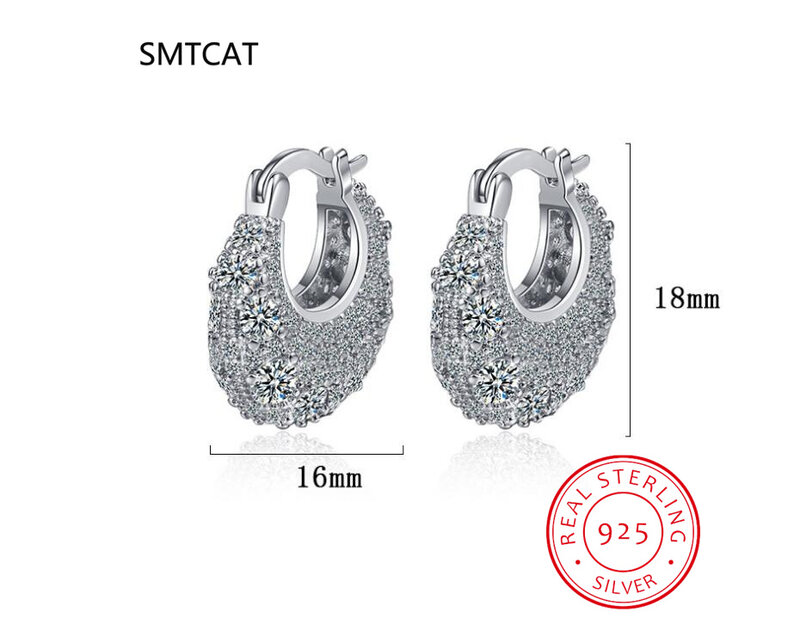 D Moissanite Huggie Hoop Earrings for Women 2023 Trending Silver 925 Fine Jewelry 4.0mm Full Moissanite Diamond Earrings