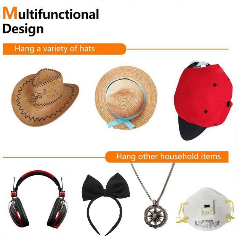野球帽、帽子ホルダー、カジュアルハットストレージ用の粘着性ウォールマウントフック、無料のペースト、ポータブルドアハンガー、クローゼット、2個、4個、6個