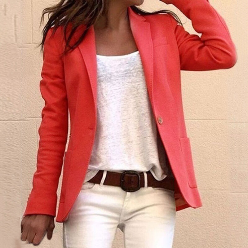 Chaqueta informal ajustada para mujer, abrigo liso de un botón, traje superior de oficina, chaqueta de punto abierto, ropa de calle, 2024