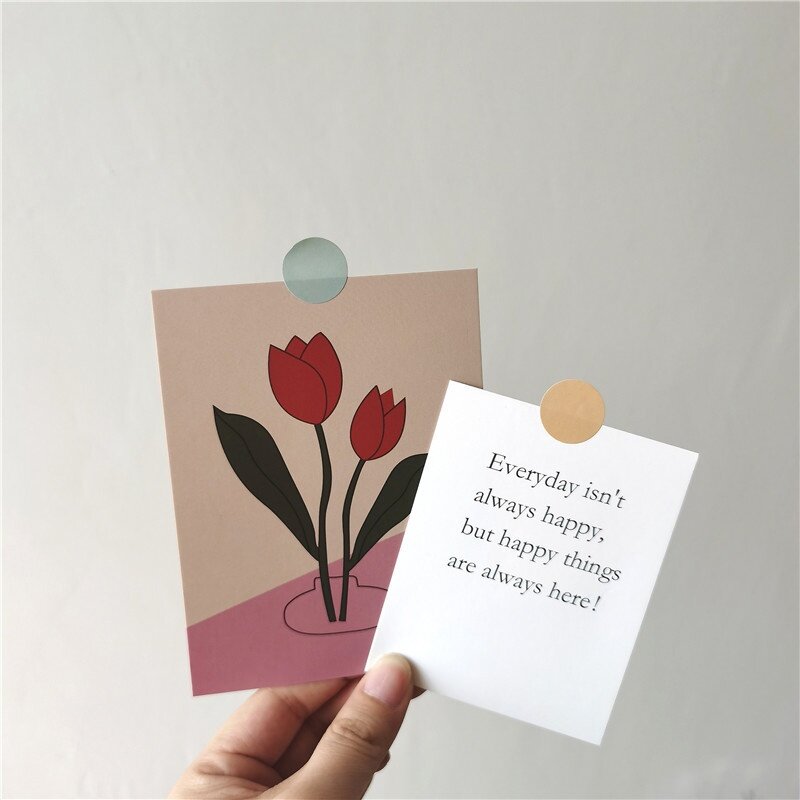 17 Sheets Ins Tulip Card Set Simple Style Flowers English Greeting Postcard Card Background Decoration Picture Diy Wall