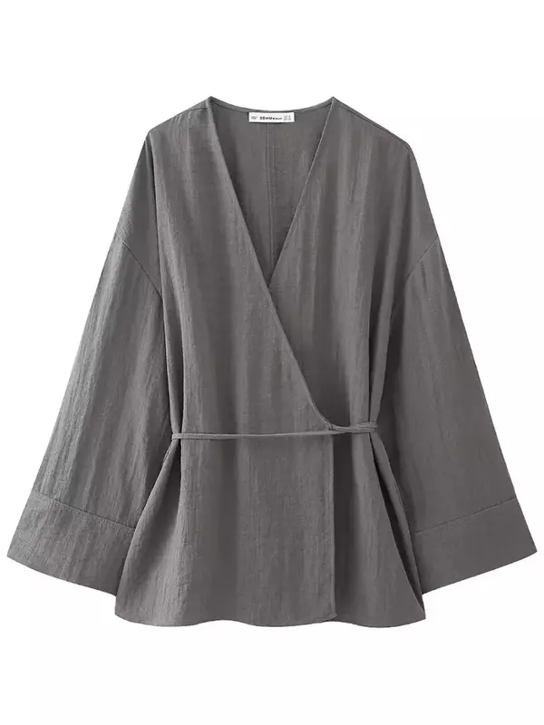 Conjunto de dos piezas de moda para mujer, abrigos sueltos con cordones, pantalones de cintura alta elástica Vintage YK2, Tops elegantes para mujer