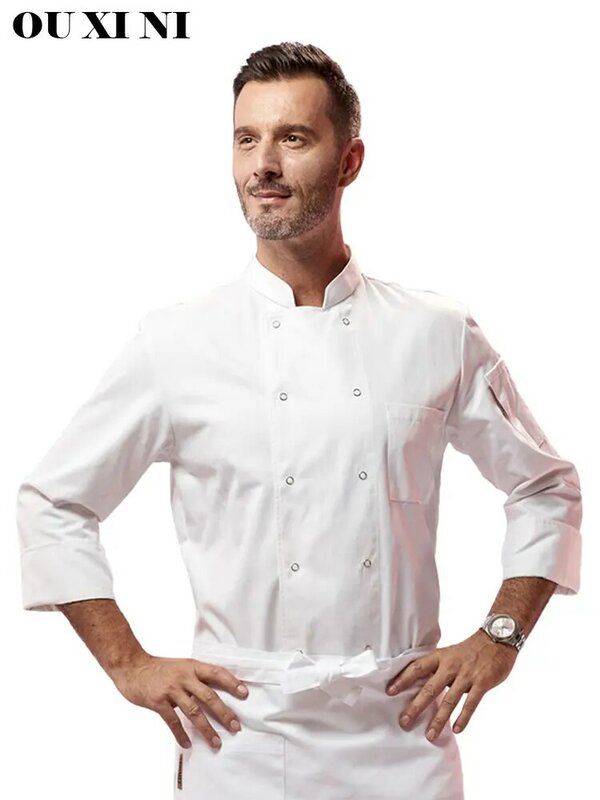 High Quality White Long Sleeve Men Chef Work Uniforms Restaurant Cook Coat Hotel Bbq Kitchen Jacket Catering Services Workwear