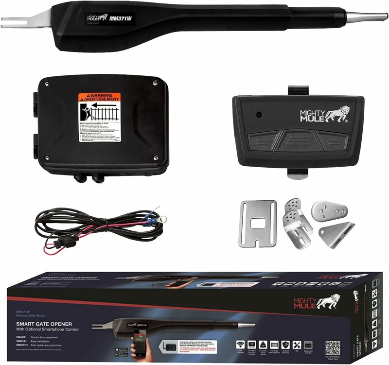 Mighty Mule MM371W Automatic Gate Opener, Smart and Solar Ready, Includes Gate Opener Remote and More-Up to 16ft Long or 550lb