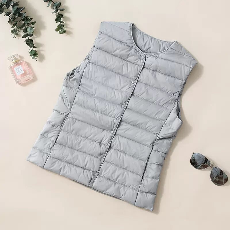 Light Duck Down Puffer Coat Women 2023 Autumn Vests Warm Duck Down Female Casual Jacket Stand Collar Pocket Lady Slim Jacket