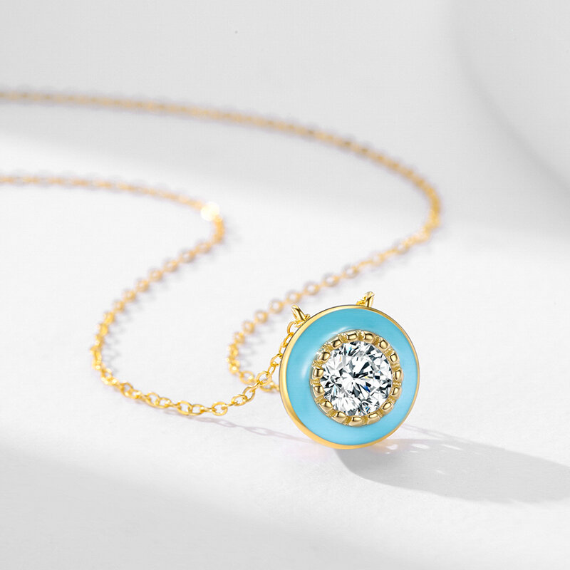 Ailmay элегантная круглая синяя эмалированная Подвеска из стерлингового серебра 925 пробы женское ожерелье для помолвки Свадебные ювелирные изделия