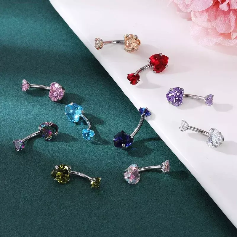 Surgical Steel Crystal Zircon Flower Heart Dollar Letter Eye Pendant Belly Button Piercing Ring Belly Button Ring Body Jewelry