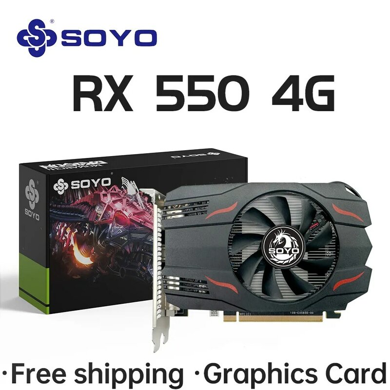 SOYO Novo AMD Radeon RX 550 4GB GPU GDDR5 14nm 6pin Para Computador Desktop Games Video Office Placa Gráfica 128-bit HDMI Rx550