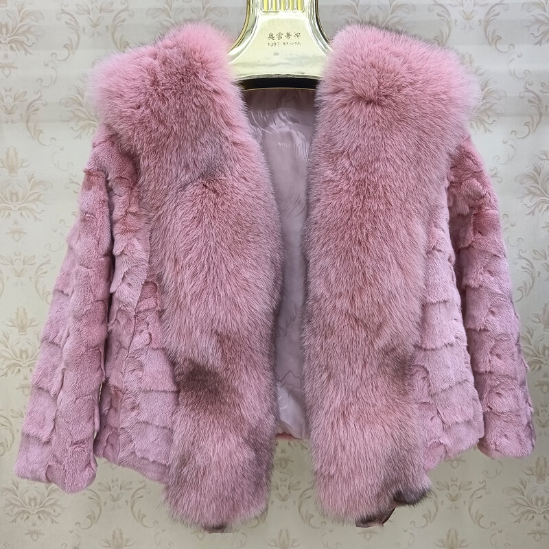 Abrigo corto de visón real para mujer, abrigo de piel de zorro con cuello de piel natural, a la moda, material de piel de visón empalmado, 100%