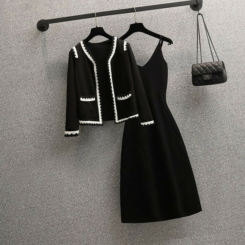 2023 осень/зима новый стиль стильная одежда модный нежный стиль Кардиган Топ + приталенное подвесное платье комплект из двух предметов