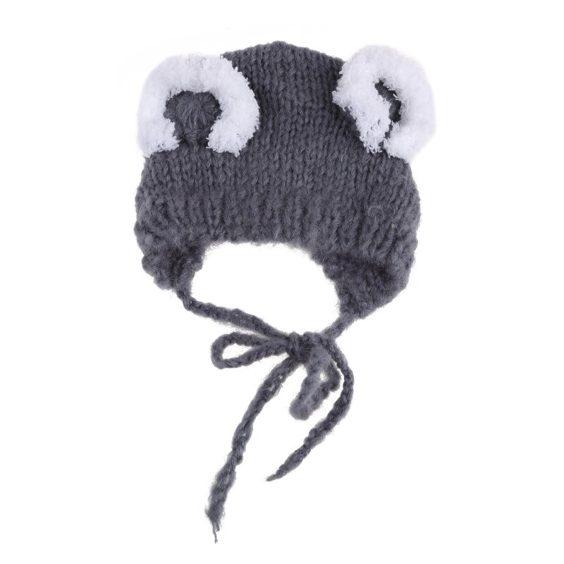 Y1UB 2 Pieces Newborn Infant Knitted Beanie Hat with Stuffed Animal Koala for Doll Toy Set Baby Bonnet Cap Photography Prop
