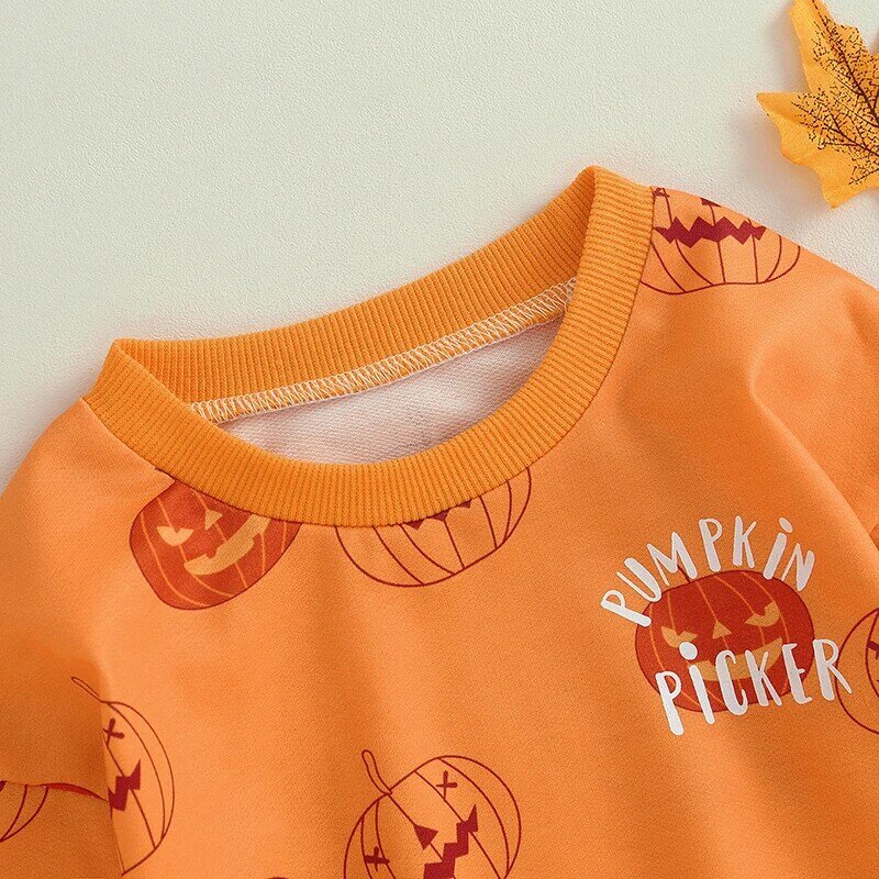 Małe dziecko chłopięce dziewczynka Halloween bluzy pomarańczowy sweter z długim rękawem nadruk w dynie bluzki z okrągłym dekoltem