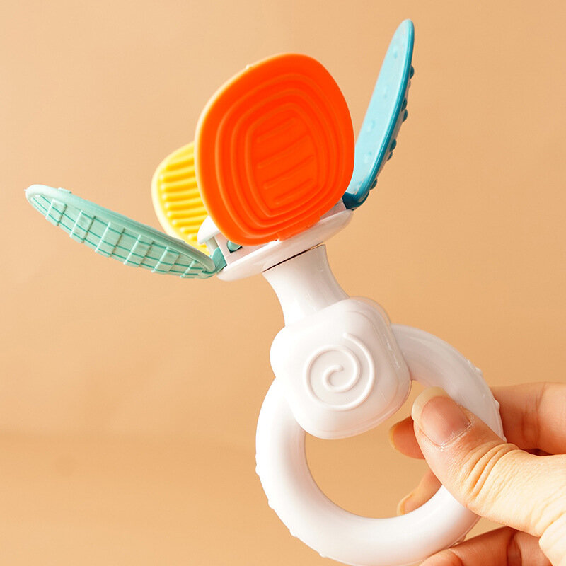 Mainan silikon untuk bayi, mainan kunyah bentuk bunga bayi yang baru lahir, mainan kunyah permainan berputar latihan gigi untuk bayi
