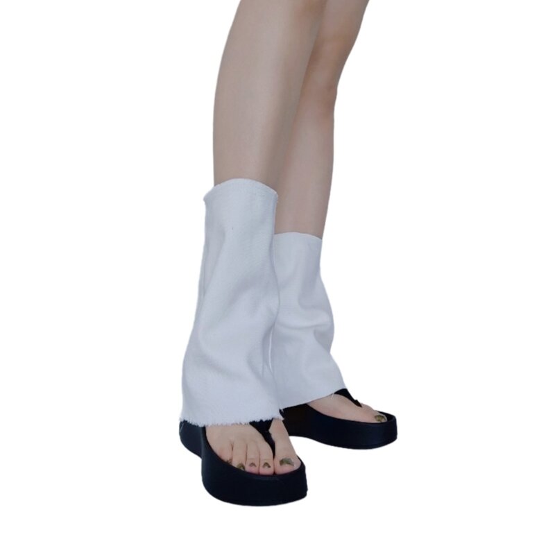 Women Punk White Leg Warmer Sleeve Distressed Boot Cuffs Cover Flared Socks