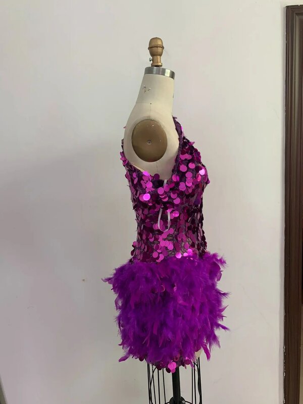 Vestido de fiesta de manga larga de un hombro, lentejuelas púrpuras brillantes de lujo, fiesta de cóctel, graduación, rosa, un solo hombro
