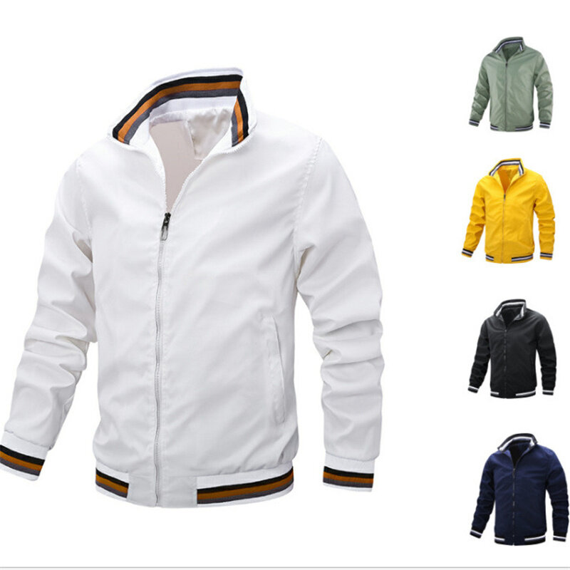 New Youth Business Trend Leisure Stand Collar Thread Zipper Jacket Sports Loose Coat M-5XL Men's Sports Solid Color Jacket