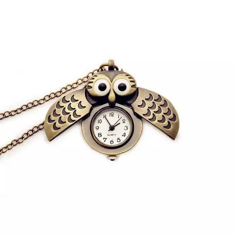 (4002) Vintage naszyjnik z zegarkiem kieszonkowym w kształcie OWL, 12 sztuk/partia, hurtownia DARMOWA WYSYŁKA