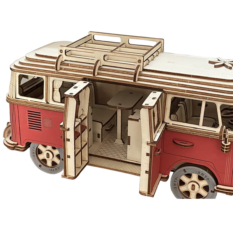 3D Car Wooden Puzzle Retro Bus Camper Van Sailboat Airplane House Model DIY Kids Learning Educational Toys For Children Girls