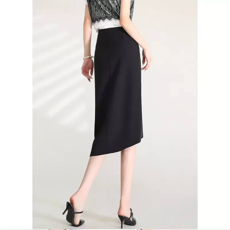 LOUIS YAO Women Skirt 2024 Spring and Summer Hip wrap skirt Elegant Casual Silm Vent Women Knee-length Skirt