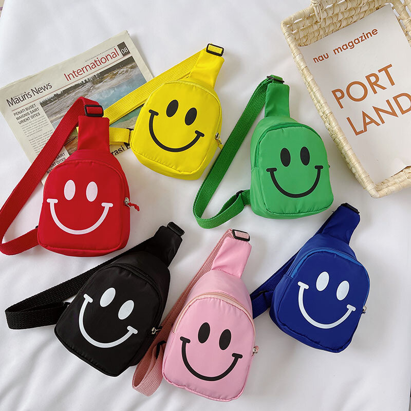 Faccina sorridente borsa pettorale in Nylon per bambini borsa per bambini carina portamonete da esterno moda ragazzi ragazze Mini borsa a tracolla regalo per feste per bambini