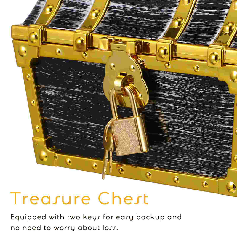 Llave de bloqueo de cofre de tesoro pequeño pirata de borde dorado, perfecto para fiestas infantiles, caja de almacenamiento decorativa