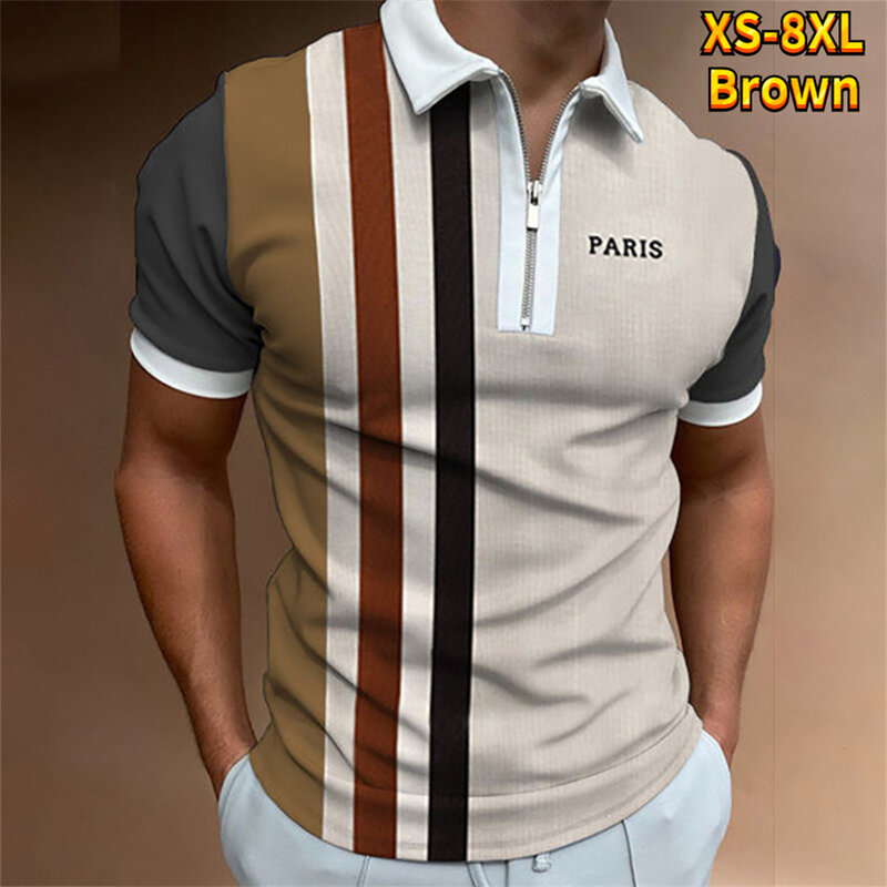 Straße t-shirt sommer männer 3d gedruckt polos hirt kleidung hochwertige männer revers reiß verschluss lässig kurz ärmel ige hemd XS-8XL