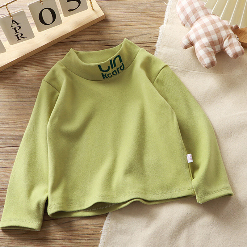 Children Girls Spring Autumn Tops Kids Middle Collar Cotton Long Sleeve T-shirt Bottoming Tee Clothing 1-12 Years
