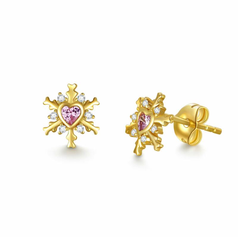 YFN – boucles d'oreilles flocon de neige en or véritable 14k pour femme, bijoux en forme de cœur, Moissanite, en or jaune, anniversaire