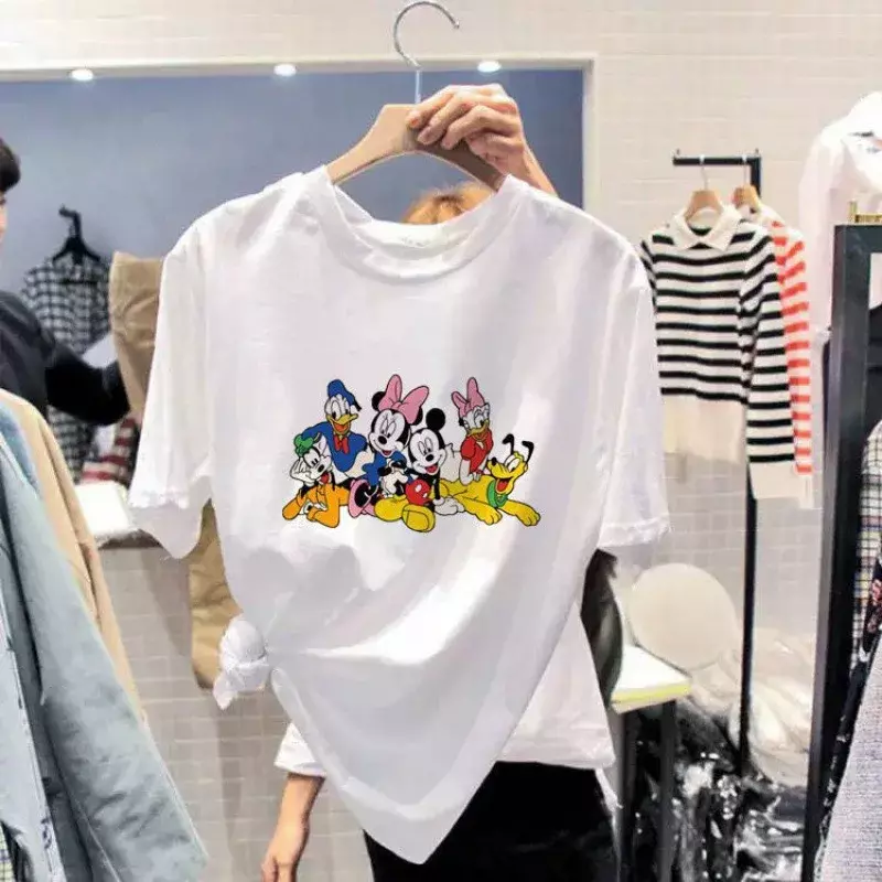 Disney Cartoon T-Shirt Mickey Mouse Tops Donald Kawaii Kleidung für Frauen Baumwolle bedruckte Kleidung Sommer doof süße T-Shirt Dame
