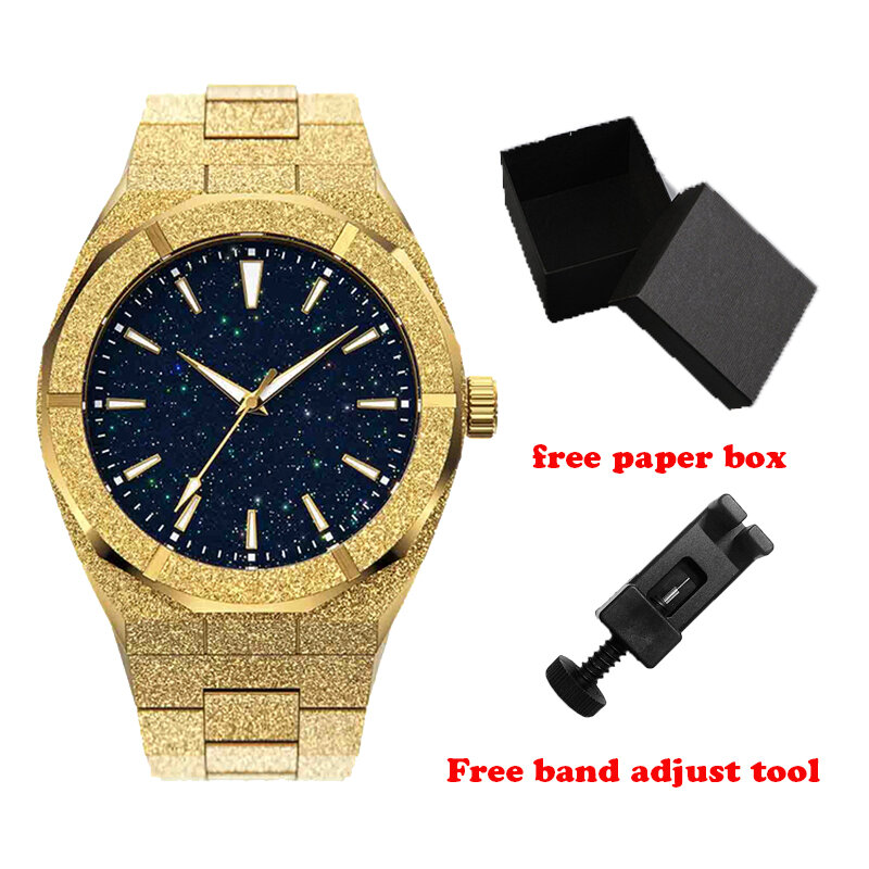 Jam tangan kuarsa minimalis pria, arloji merek mewah gaya PR bintang berkilau Dial debu buram