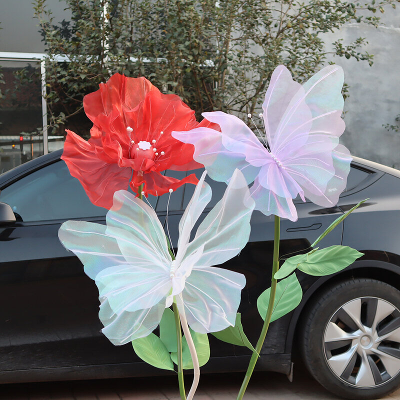 3D Fake Butterfly para decoração ao ar livre, gaze suspensa, gaze oca, festival de casamento, shopping center, 50cm, grande simulação