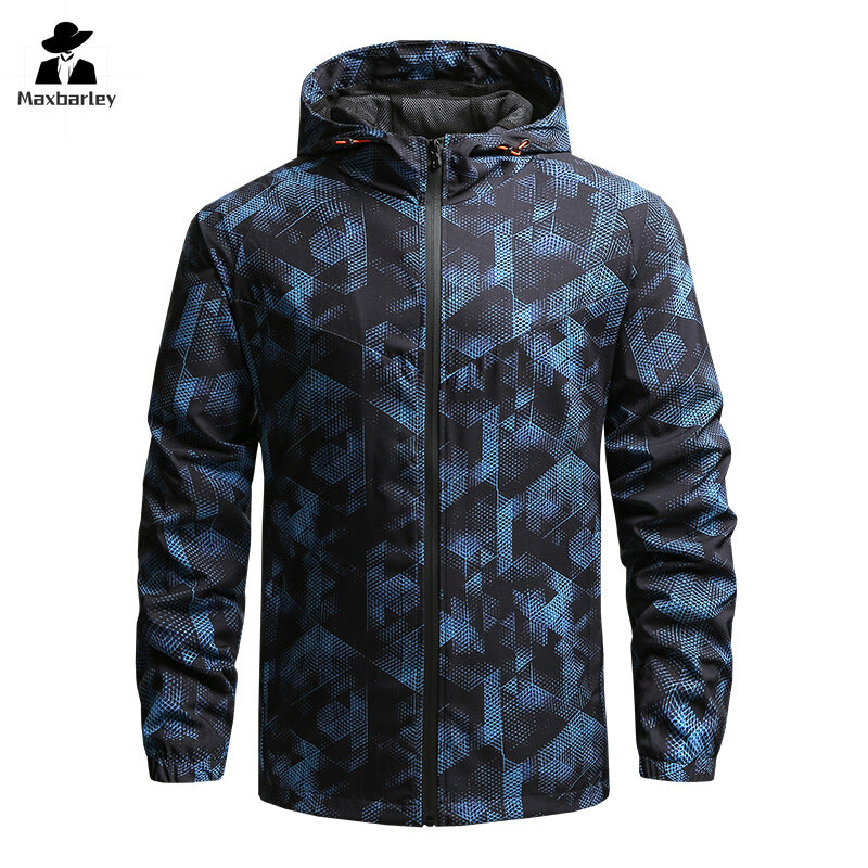 남성용 캐주얼 얇은 위장 스포츠 재킷, 야외 하이킹 캠핑 후드 코트, 브랜드 의류, 바람막이 패션, 2024 가을
