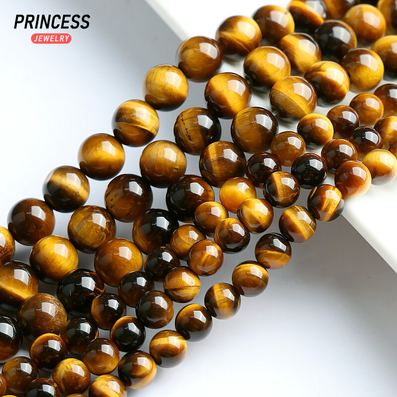 A ++ coklat alami manik-manik batu mata harimau kuning untuk membuat perhiasan gelang kalung DIY Aksesori 15 "untai 4 6 8 10 12mm