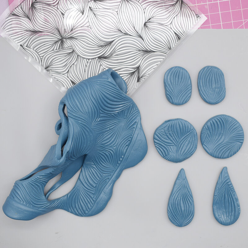 Polymer Clay Textura Selos Folha, Brinco DIY Impressão Emboss Mat, Wave Shell Escala Padrão, Seal Imprensa, Ferramenta de Impressão, Jóias
