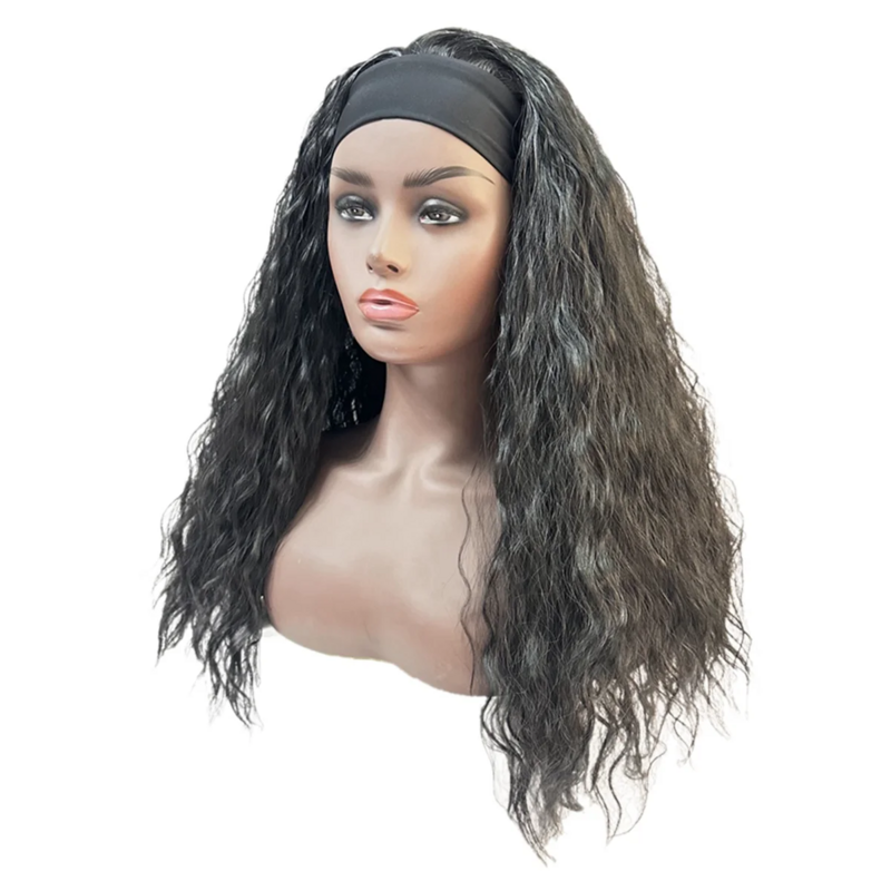 22 Zoll Eis Haarband Perücke schwarze Perücke Frauen langes lockiges Haar voller Kopf Set ganz oben chemische Faser Haar Perücke
