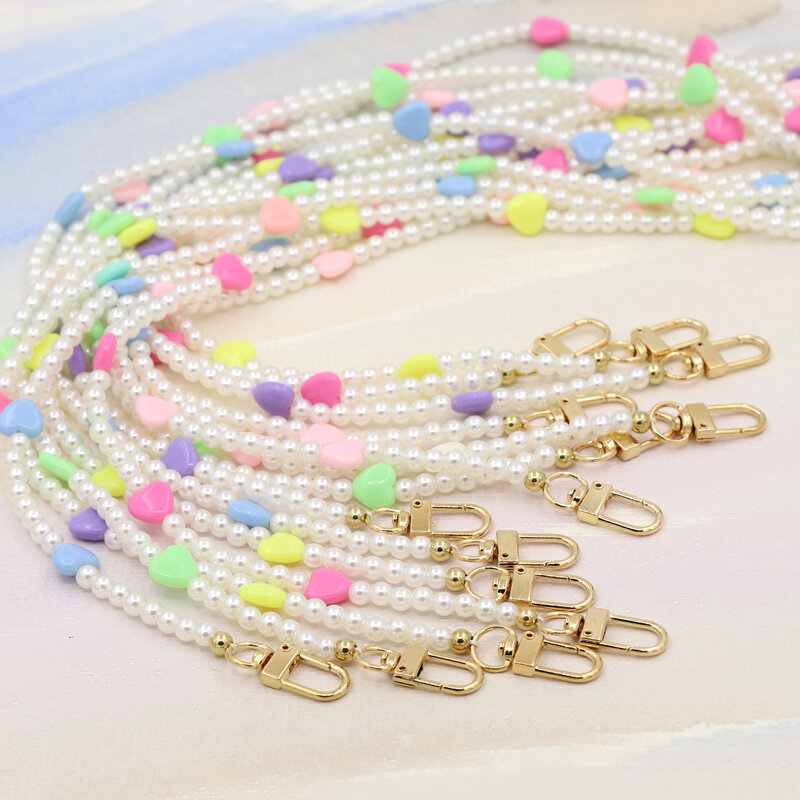 Cadena acrílica Multicolor para teléfono, con cuentas de cadena larga de 120cm perlas de imitación, cordón para bolso de mujer