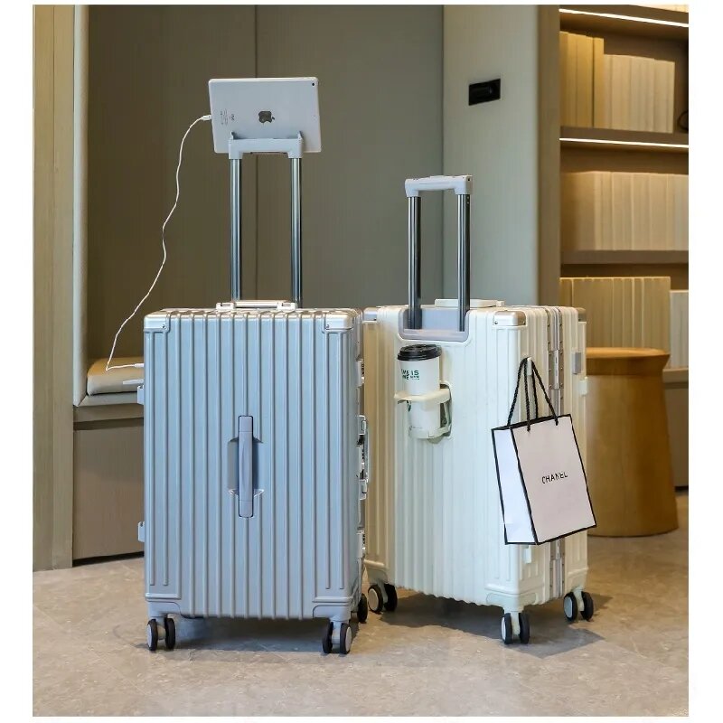 Valise de voyage avec cadre en aluminium, bagage sur muet, roue universelle, mot de passe, étui d'affaires, cabine de transport multifonction, sac d'embarquement
